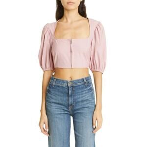 Ganni Drapey Crop Zip Blouse Pink Size 6 (38 EU) NWOT $195 MSRP